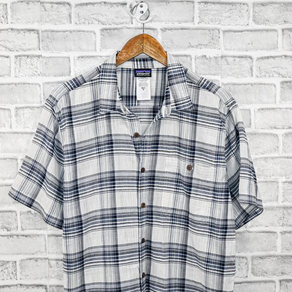 Patagonia Men's Organic cotton short sleeve button up shirt crinkle plaid sz M - Picture 5 of 6